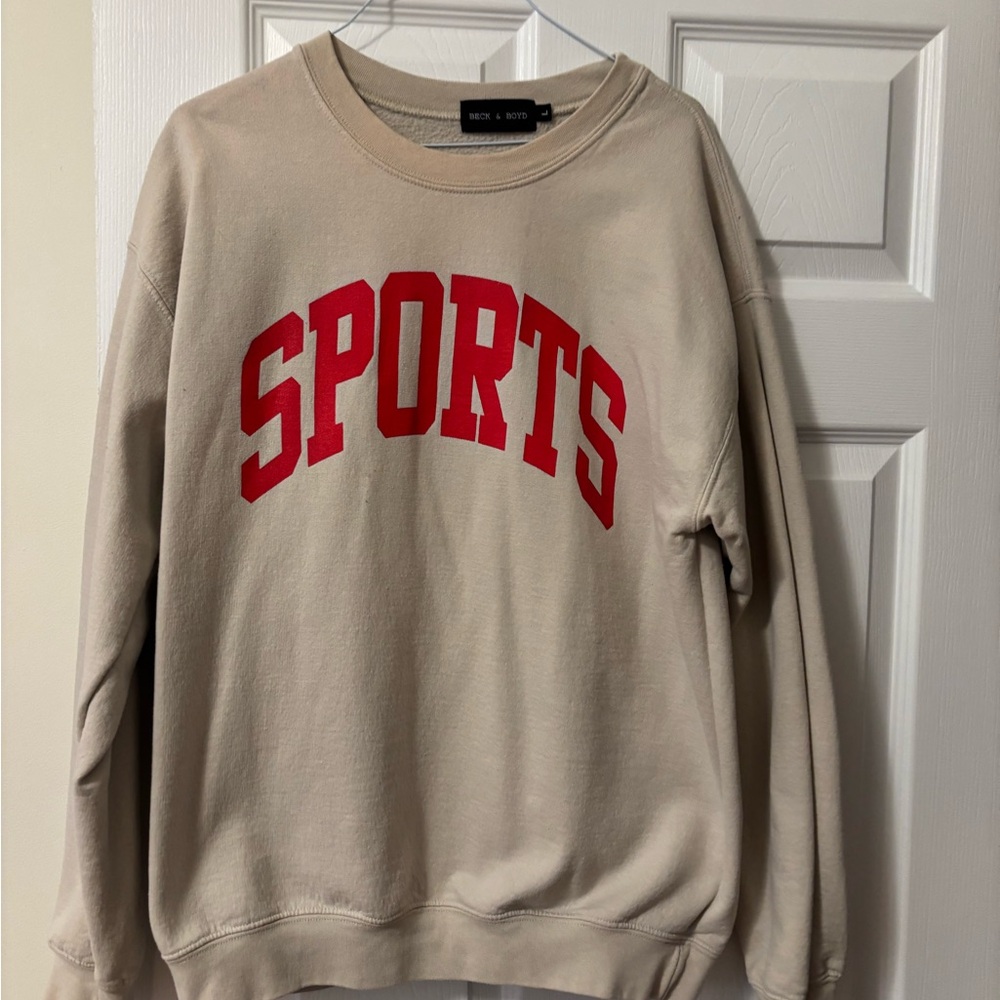 Beige Crew Neck Sports Sweater